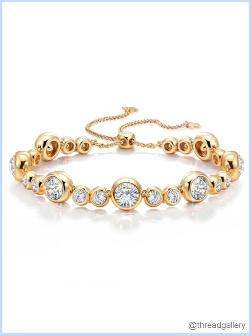 Genuine Swarovski Crystal Tennis Bracelet 14K Gold Plated Adjustable Women